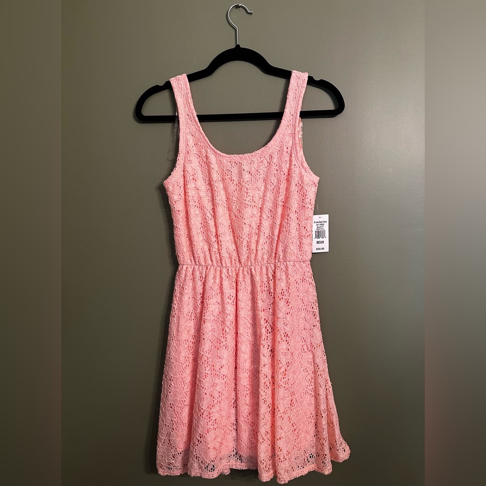 Lacy pink skater dress by Derek Heart